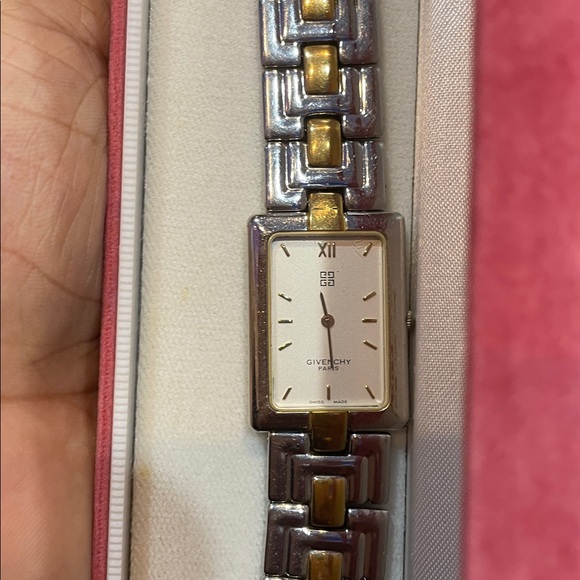 GIVENCHY Gold Silver Combination Swiss White Dial Rectangular Watch - Picture 6 of 6